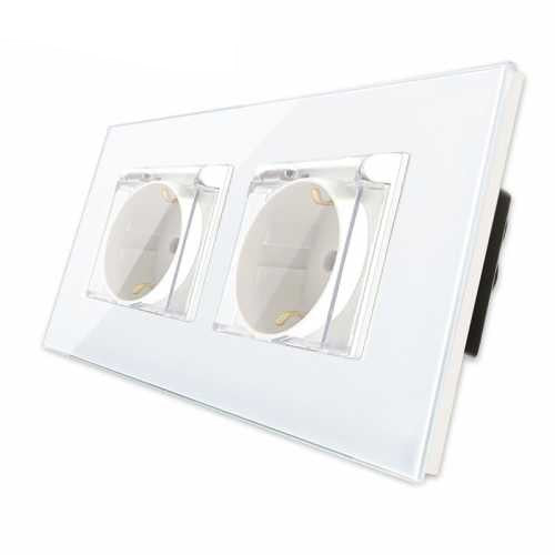 PRIZA DUBLĂ SCHUKO CU CAPAC M1 2 DOZE, CU RAMA DIN STICLA